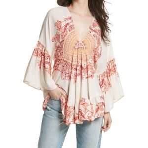 Free People Sunset Dreams Ruffle Top in Sand - Size Small